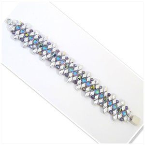 Silver Woven Diamond shaped Bracelet Handmade Gifts NEW